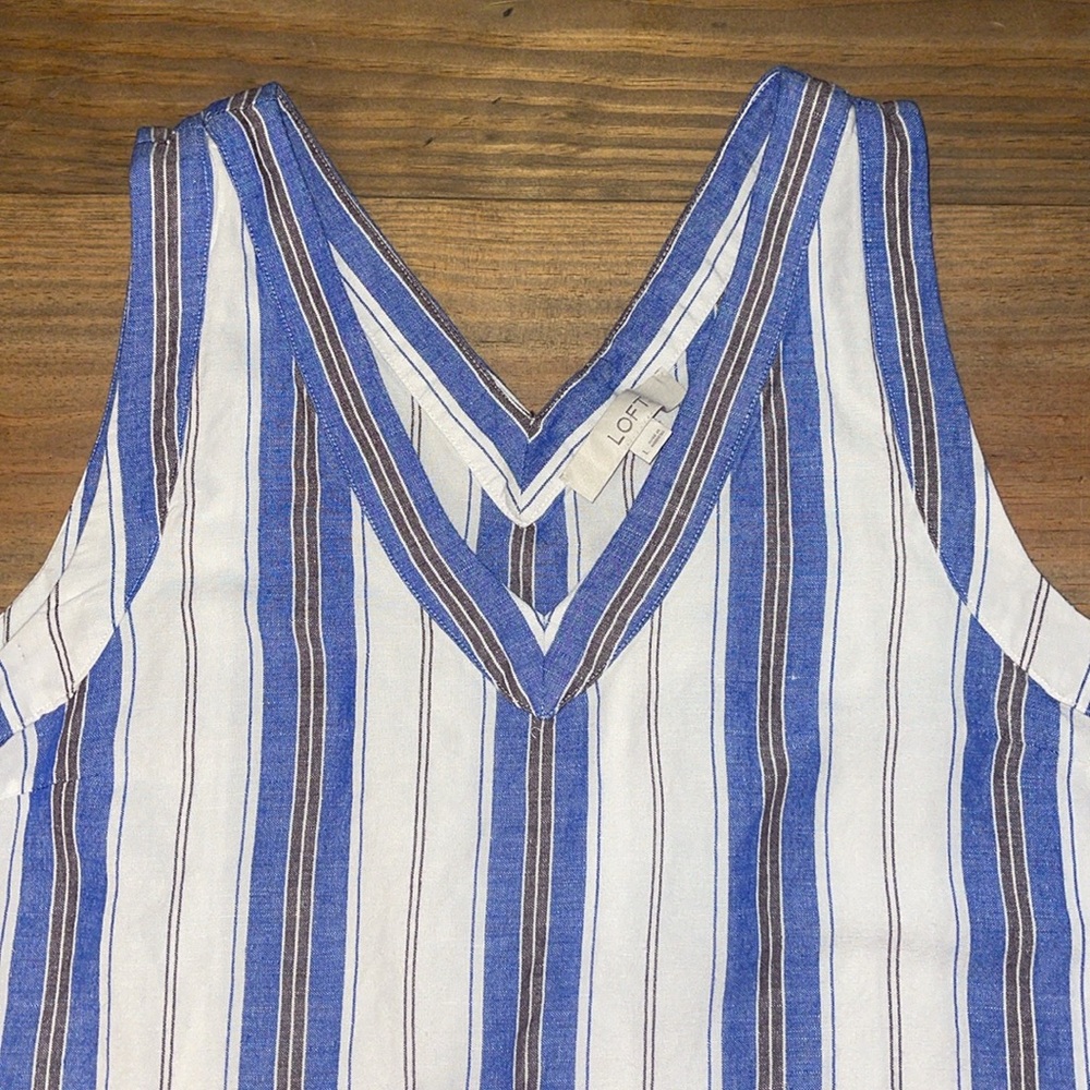 Loft Women’s Linen White/Blue Striped Sleeveless Dress size Large - Picture 3 of 7